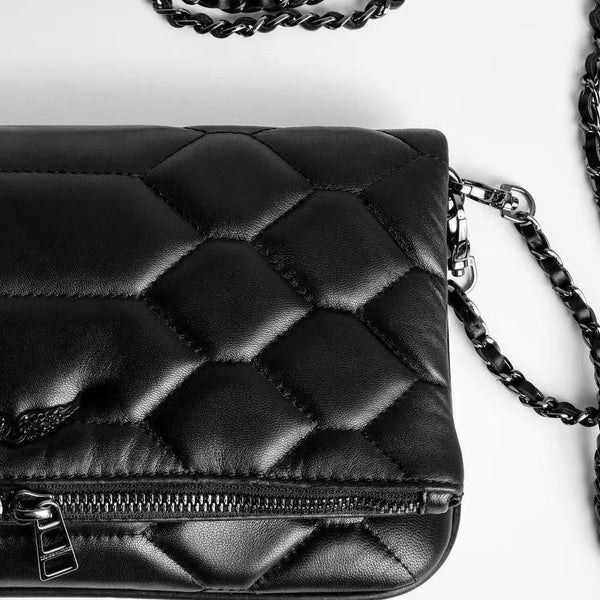 Quilted PU Leather Crossbody Shoulder Clutch Bag Tassel Chain Strap Black