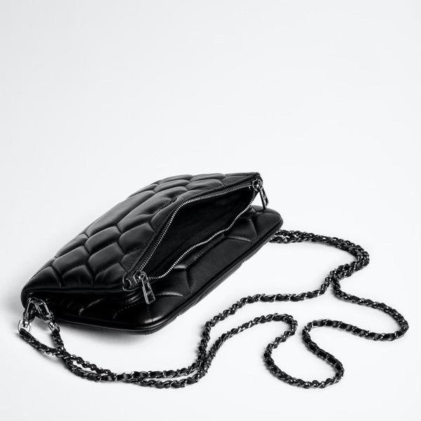 Quilted PU Leather Crossbody Shoulder Clutch Bag Tassel Chain Strap Black