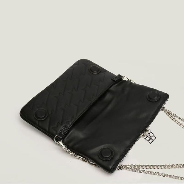 Quilted PU Leather Crossbody Shoulder Clutch Bag Tassel Chain Strap Black