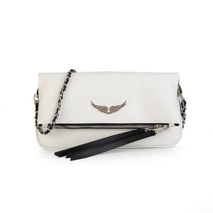 Quilted PU Leather Crossbody Shoulder Clutch Bag Tassel Chain Strap White