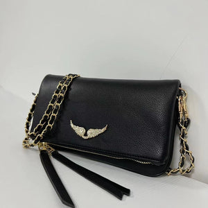 Quilted PU Leather Crossbody Shoulder Clutch Bag Tassel Chain Strap Gold Black