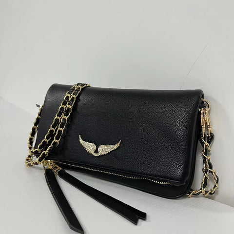 Quilted PU Leather Crossbody Shoulder Clutch Bag Tassel Chain Strap Gold Black