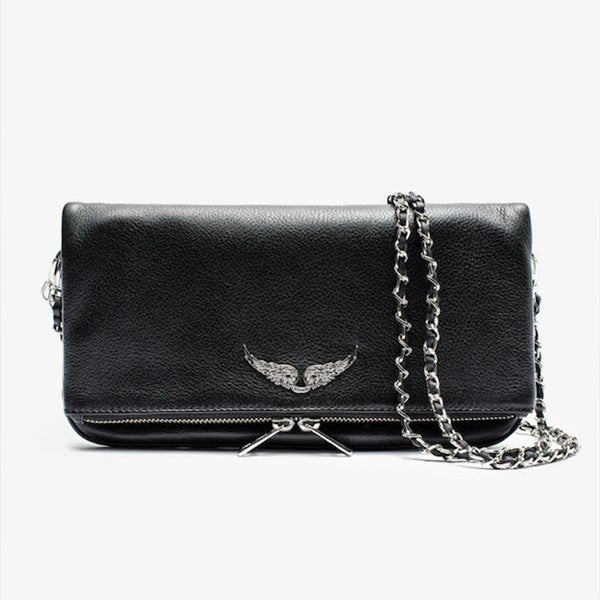 Quilted PU Leather Crossbody Shoulder Clutch Bag Chain Strap Black