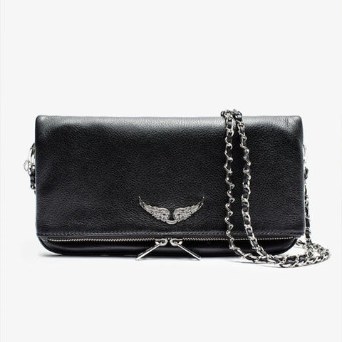 Quilted PU Leather Crossbody Shoulder Clutch Bag Chain Strap Black