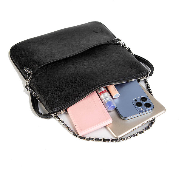 Quilted PU Leather Crossbody Shoulder Clutch Bag Chain Strap Black