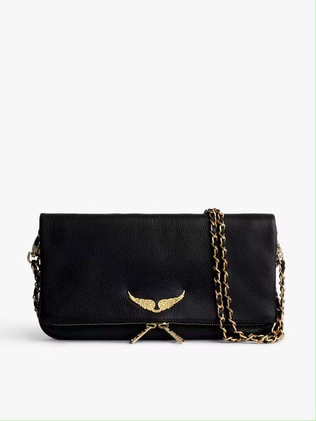 Quilted PU Leather Crossbody Shoulder Clutch Bag Chain Strap Gold Black