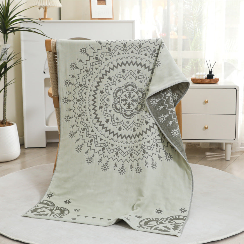 Mandala Style Print Gauze Bath Towel 70 x 140cm Grey
