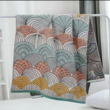 Japanese Fan Leaf Style Print Gauze Bath Towel 70 x 140cm