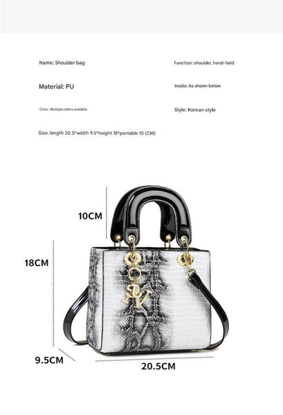 Faux Snakeskin PU Leather Top Handle Shoulder Bag Handbag Letter Charm Pink