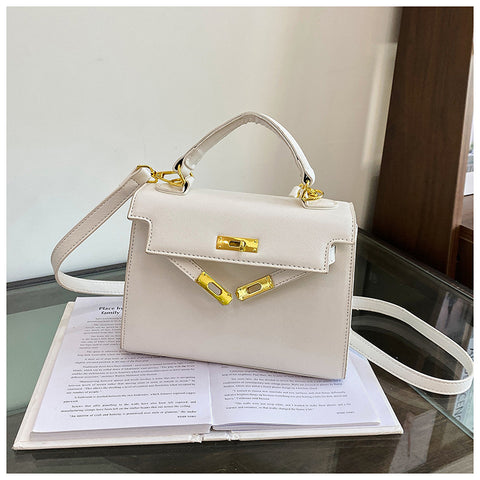 Faux PU Leather Top Handle Satchel Crossbody Shoulder Bag Handbag Off White