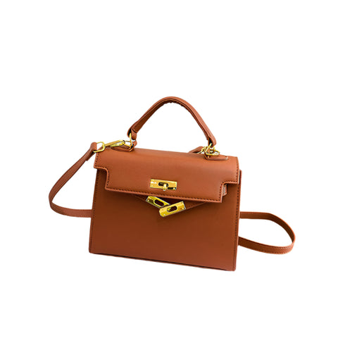 Faux PU Leather Top Handle Satchel Crossbody Shoulder Bag Handbag Brown