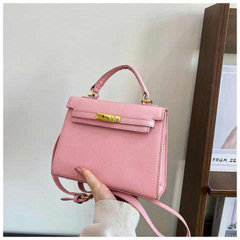 Faux PU Leather Top Handle Satchel Crossbody Shoulder Bag Handbag Pink