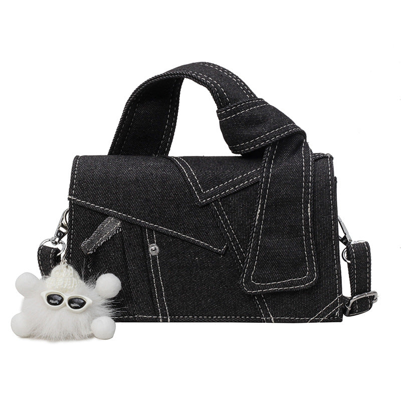 Patchwork Denim Crossbody Shoulder Bag Handbag Black