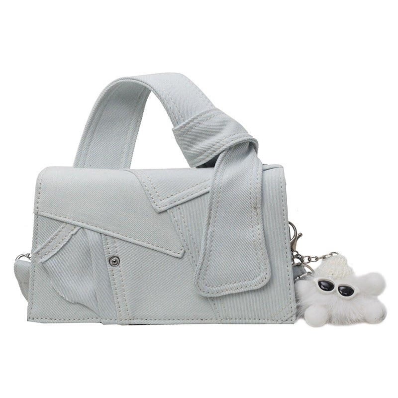 Patchwork Denim Crossbody Shoulder Bag Handbag White