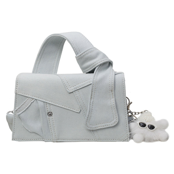Patchwork Denim Crossbody Shoulder Bag Handbag White