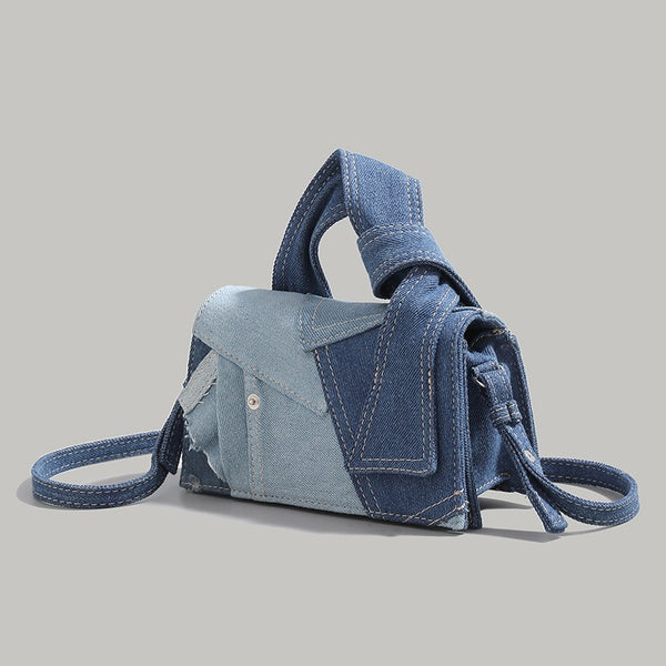Patchwork Denim Crossbody Shoulder Bag Handbag White