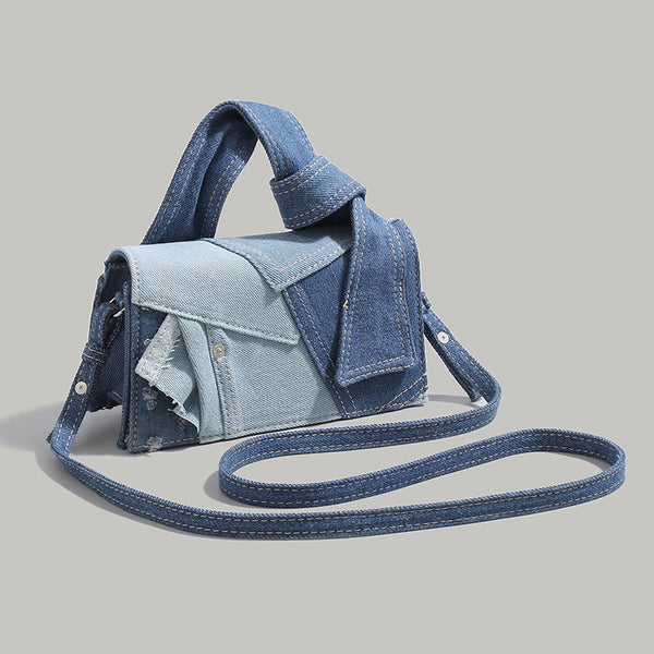 Patchwork Denim Crossbody Shoulder Bag Handbag White
