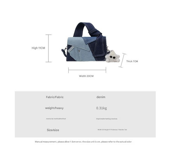 Patchwork Denim Crossbody Shoulder Bag Handbag White