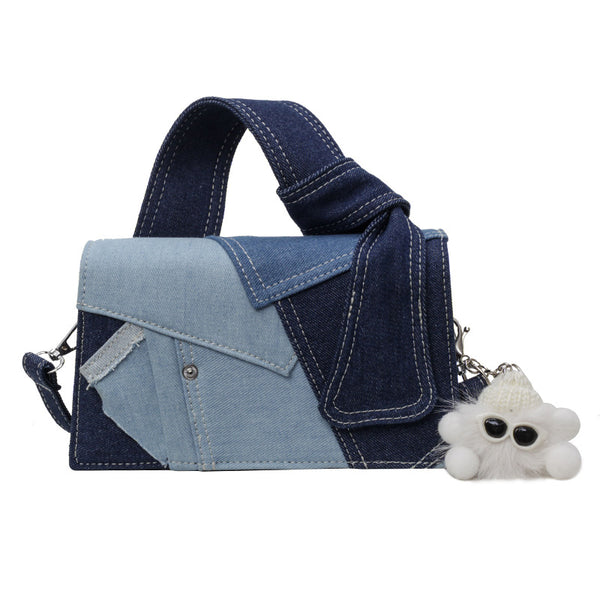 Patchwork Denim Crossbody Shoulder Bag Handbag Blue