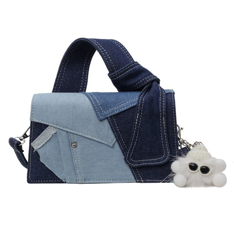 Patchwork Denim Crossbody Shoulder Bag Handbag Blue