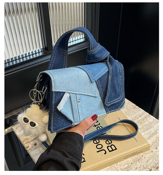 Patchwork Denim Crossbody Shoulder Bag Handbag Blue