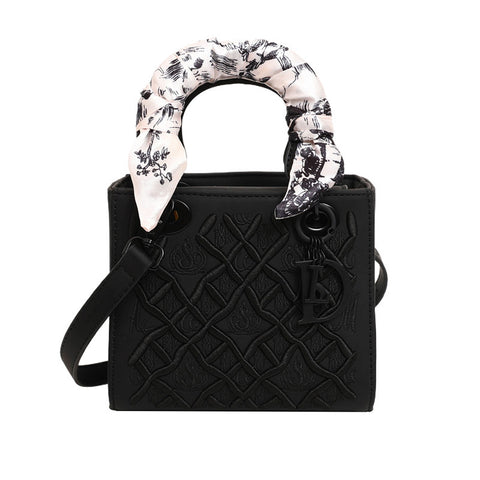Embossed PU Leather Crossbody Shoulder Bag Handbag Scarf Handle Black