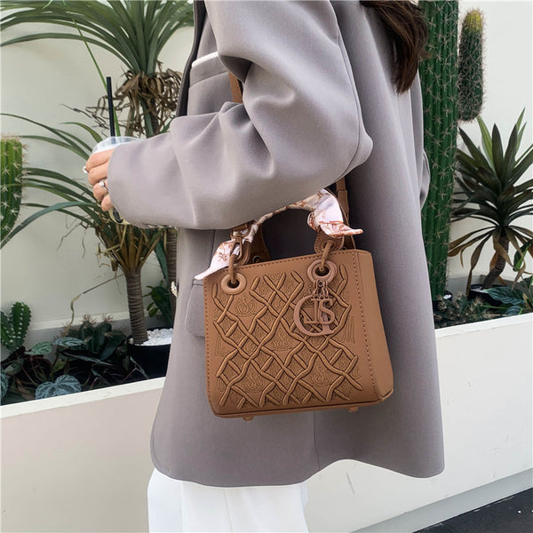 Embossed PU Leather Crossbody Shoulder Bag Handbag Scarf Handle Red