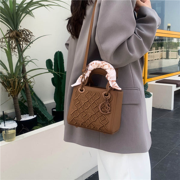 Embossed PU Leather Crossbody Shoulder Bag Handbag Scarf Handle Red