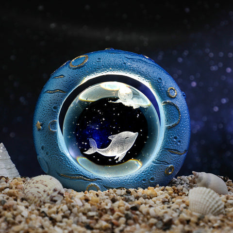 3D LED Crystal Ball Bedside Side Coffee Table Nursery Lamp Light USB Dolphin