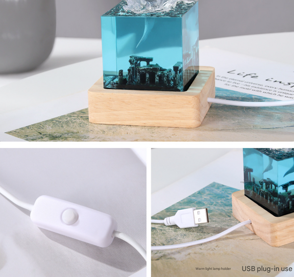 Ocean Marine Life Epoxy Resin USB Side Coffee Nursery Lamp Light Humpback Whale