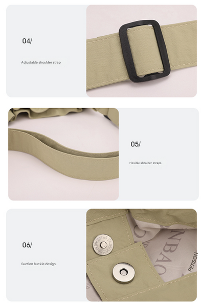 Lightweight Nylon Drawstring Tote Shoulder Crossbody Bag Multi Pocket Khaki