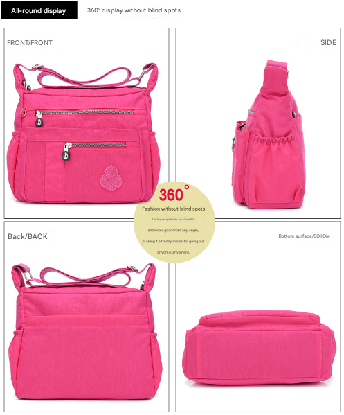 2 Pce Nylon Water Repellent Crossbody Shoulder Bag Clutch Pouch Purple