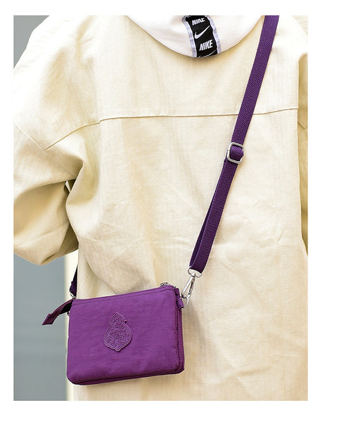 2 Pce Nylon Water Repellent Crossbody Shoulder Bag Clutch Pouch Purple