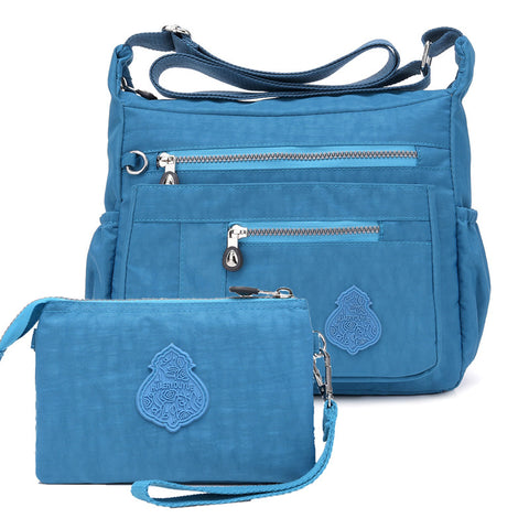 2 Pce Nylon Water Repellent Crossbody Shoulder Bag Clutch Pouch Blue