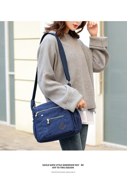 2 Pce Nylon Water Repellent Crossbody Shoulder Bag Clutch Pouch Blue