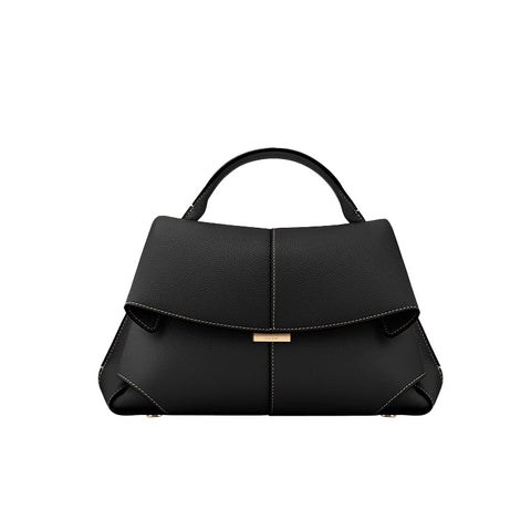 Cowhide Leather Top Handle Satchel Flap Crossbody Shoulder Bag Handbag Black
