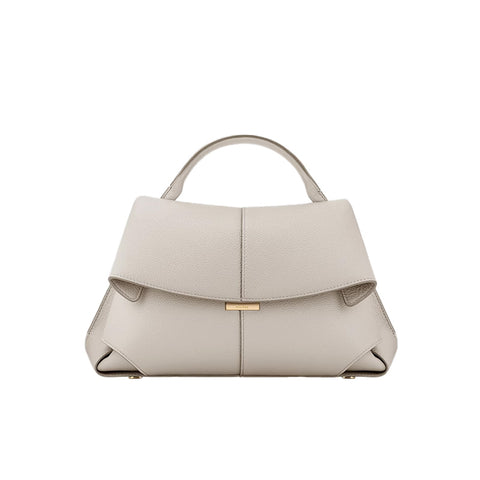 Cowhide Leather Top Handle Satchel Flap Crossbody Shoulder Bag Handbag Beige