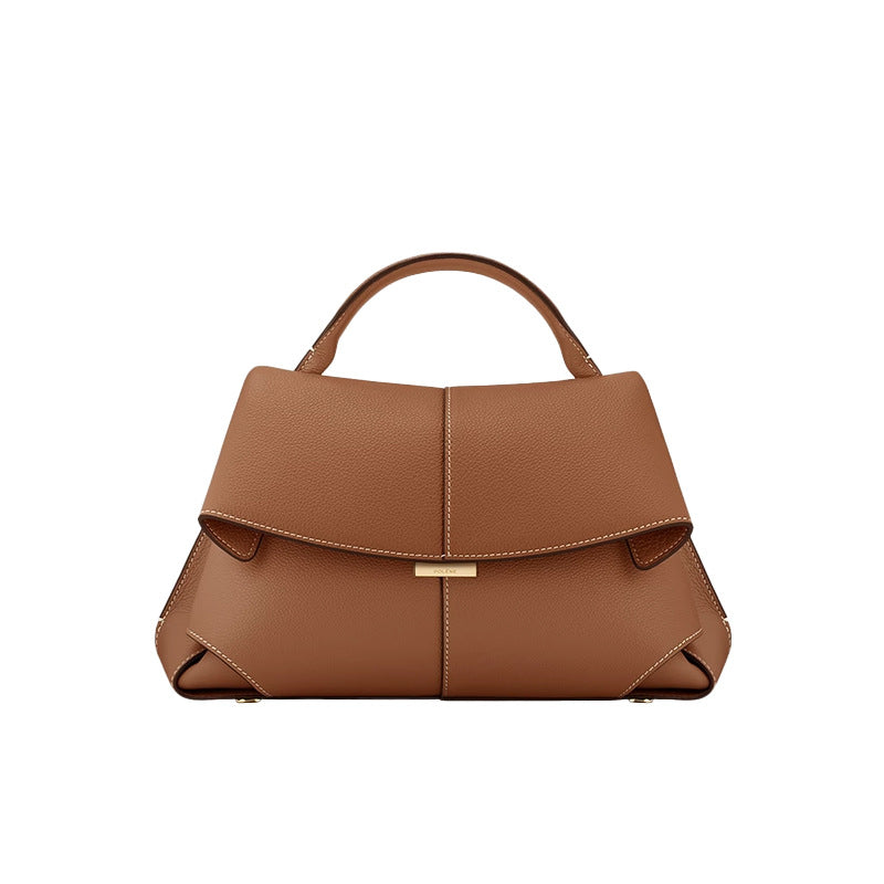 Cowhide Leather Top Handle Satchel Flap Crossbody Shoulder Bag Handbag Brown
