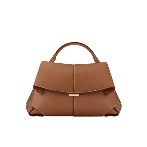 Cowhide Leather Top Handle Satchel Flap Crossbody Shoulder Bag Handbag Brown