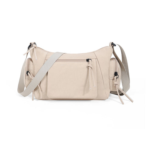 Lightweight Waterproof Fabric Oxford Crossbody Shoulder Bag Multi Pocket Beige