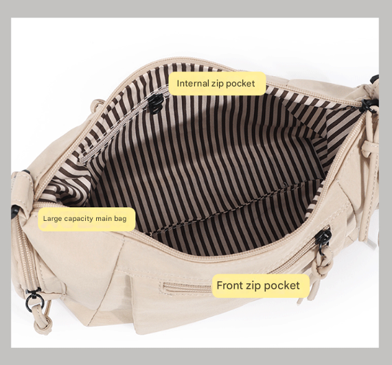 Lightweight Waterproof Fabric Oxford Crossbody Shoulder Bag Multi Pocket Black