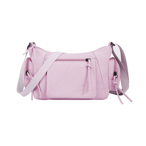 Lightweight Waterproof Fabric Oxford Crossbody Shoulder Bag Multi Pocket Pink