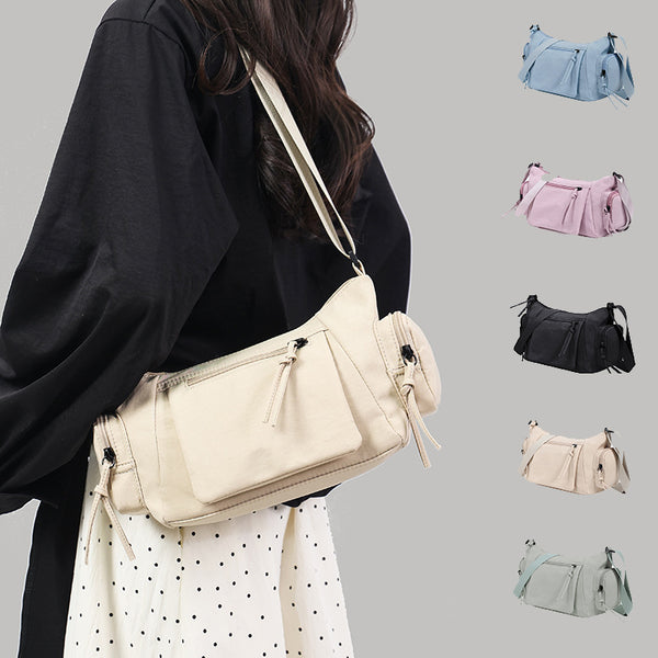 Lightweight Waterproof Fabric Oxford Crossbody Shoulder Bag Multi Pocket Pink
