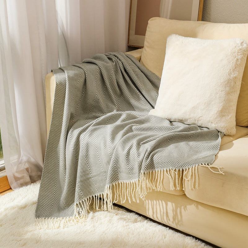 Herringbone Faux Cashmere Blanket Throw Rug 780g 130 x 240cm Grey