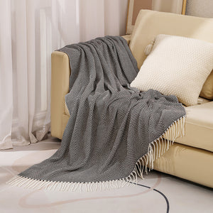 Herringbone Faux Cashmere Blanket Throw Rug 780g 130 x 240cm Black
