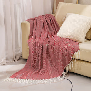 Herringbone Faux Cashmere Blanket Throw Rug 780g 130 x 240cm Red