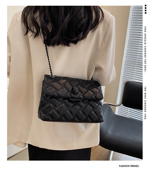 Quilted Diamond PU Leather Crossbody Shoulder Bag Handbag Chain Strap Black