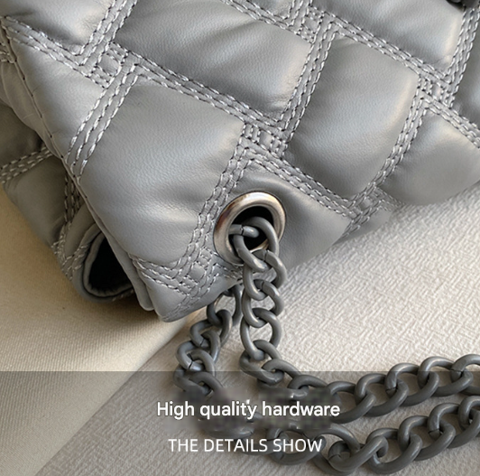 Quilted Diamond PU Leather Crossbody Shoulder Bag Handbag Chain Strap Black