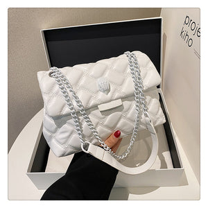 Quilted Diamond PU Leather Crossbody Shoulder Bag Handbag Chain Strap White