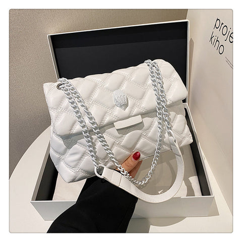 Quilted Diamond PU Leather Crossbody Shoulder Bag Handbag Chain Strap White